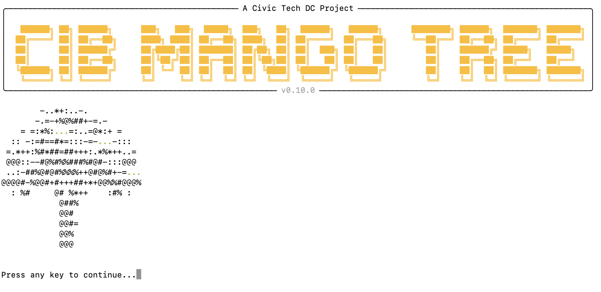"Application welcome screen and logo in the terminal"